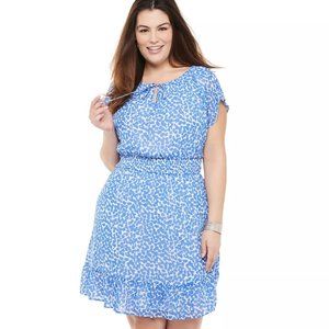 Women's Plus Size EVRI™ Blue and White Short Sleeve Smocked Waist Dress